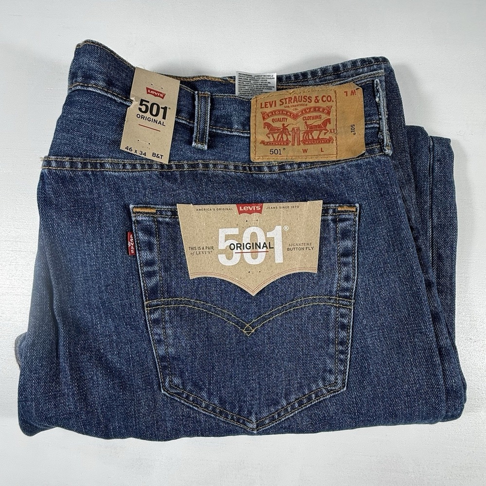 Levis 501 Original Fit Denim Jeans Mens 46x34 Straight Leg Button Fly Cotton NWT